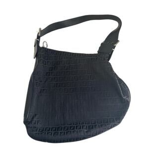Authentic Fendi Vintage Zucca Canvas And Leather Oyster Bag Black Zip Closure